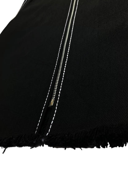 Close-up of a black fabric with a zipper detail on a white background