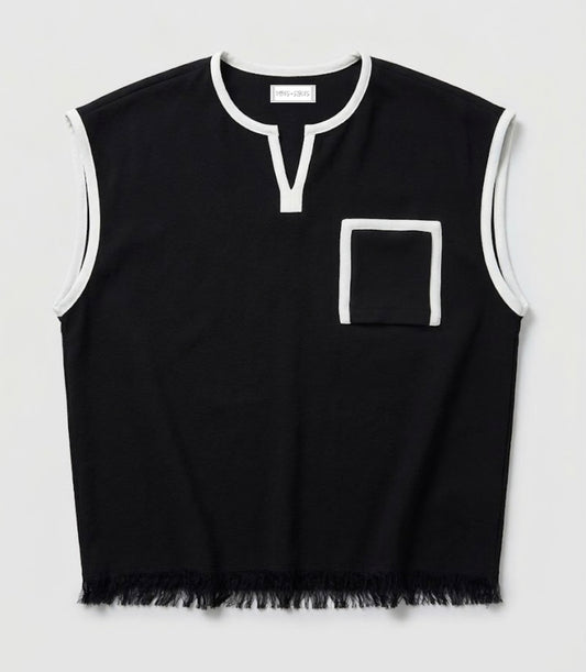 Black Crepe Sleeveless Vest Top